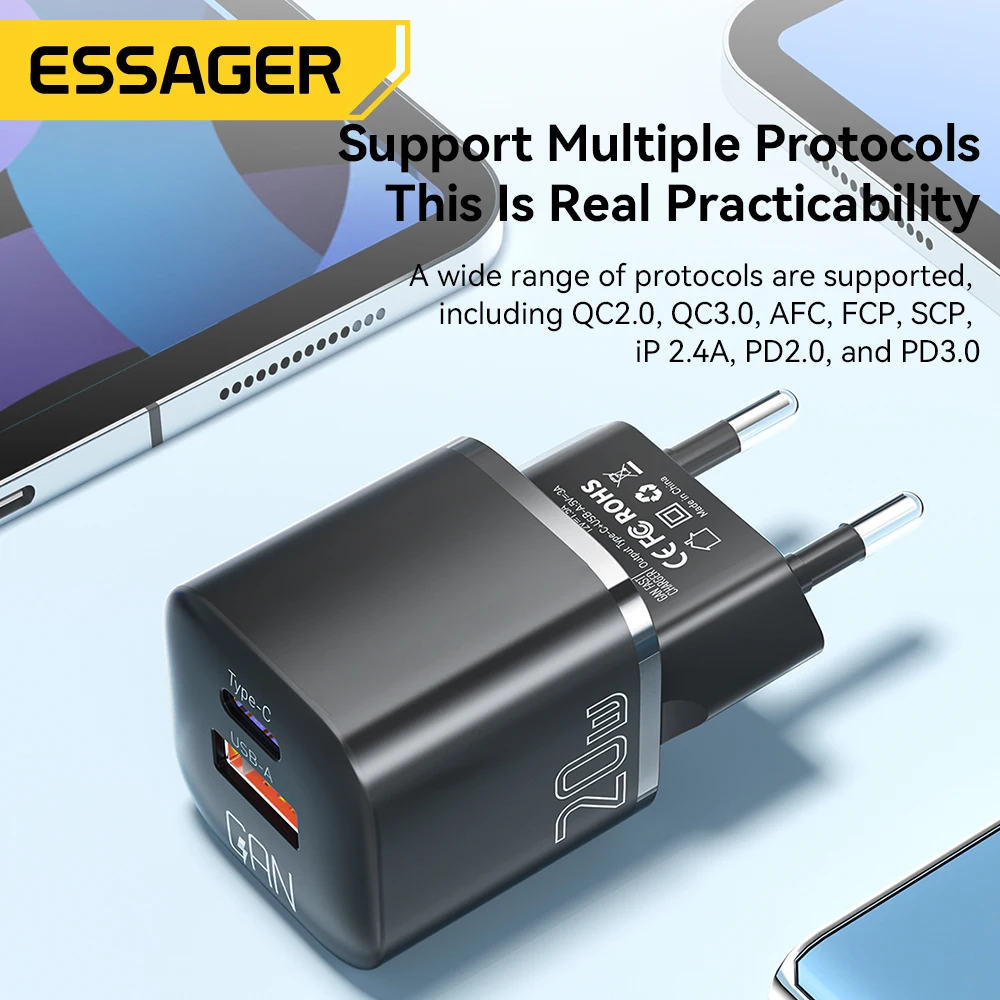 Essager 20W GaN USB Type C Charger PD Fast Charge Phone QC 3.0 Quick Chargers For… - Image 5