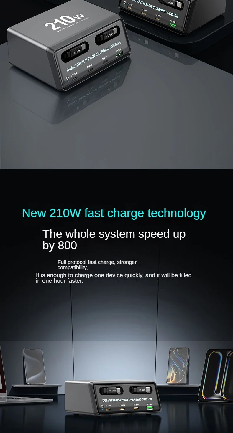 Dualstretch 6-in-1 Charging Station with Retractable Cables 210W Power Hub for… - Image 22