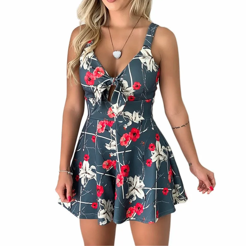 Sexy Spaghetti Strap Flower Print Jumpsuit Women Fashion Bowknot Leace-up Backless… - Image 27