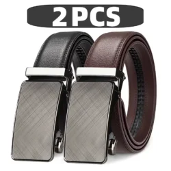 Men's Genuine Leather Belt Adjustable Automatic Buckle Belt Black/Brown Ratchet Belt High-Quality Business Casual Belt for Men
