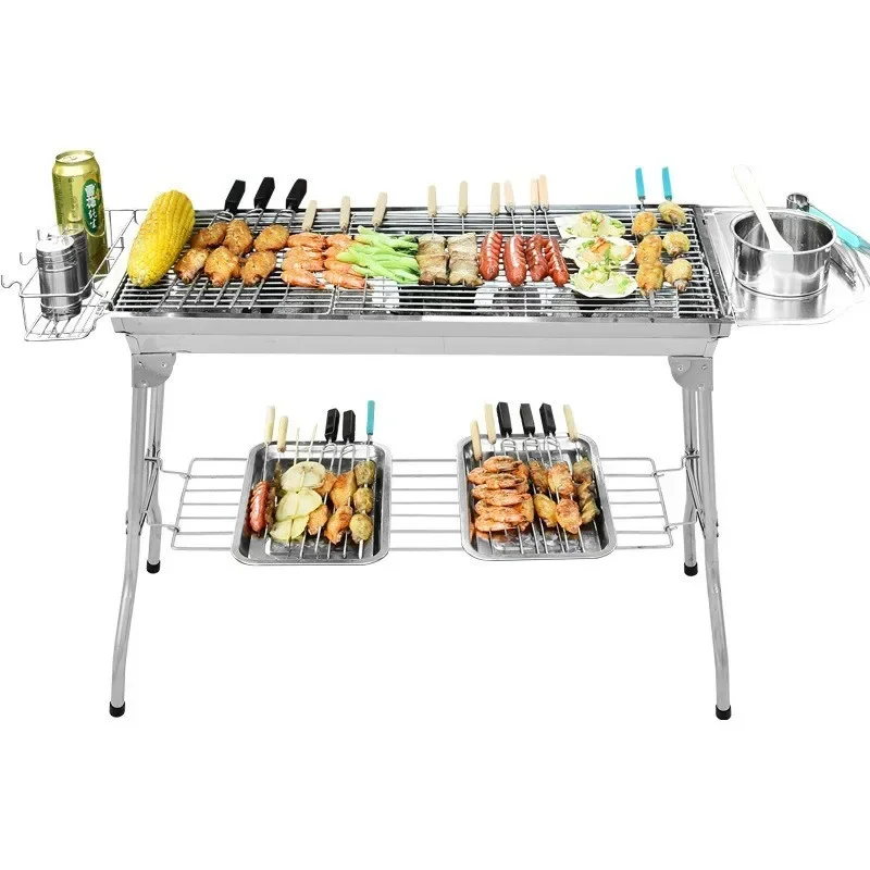 Household Barbecue Outdoor Thickened Stainless Steel Grill BBQ Wood Charcoal Grill…