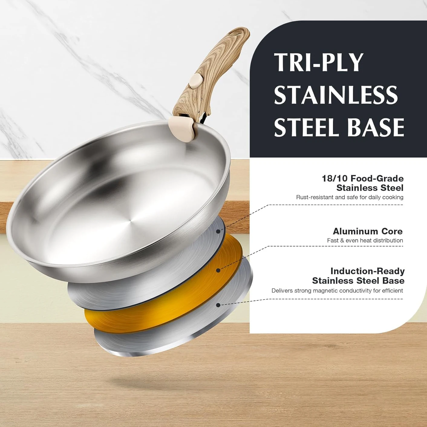 KOCH SYSTEME CS Stainless Steel Frying Pan Set Cooking Pans with Removable Handle… - Image 4