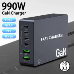 990W GaN Quick Charger 4 USB C 2 USB A Desktop Multi Port Socket Connector…