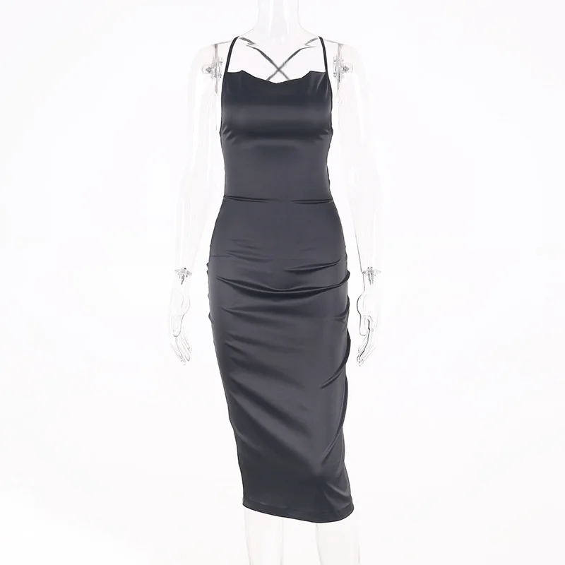 2024 Summer Women's Elegant Party Sexy Lace Up Nightclub Dress Satin Long Dress… - Image 11