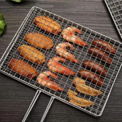 Stainless Steel Grill Basket BBQ Net for Steak Fish Chicken Meat Veggies Outdoor Camping Fishing Kitchen Cooking