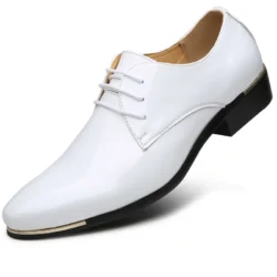 New Men Patent Leather Shoes  British Style Men's Dress Shoes Lace Up Pointed Toe Wedding Business Party Social Shoe Male