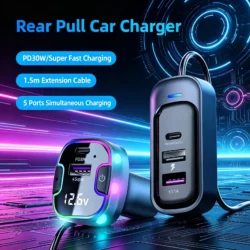 Front and Rear Chargers, Car Charger, Car Charger with Voltage Display
