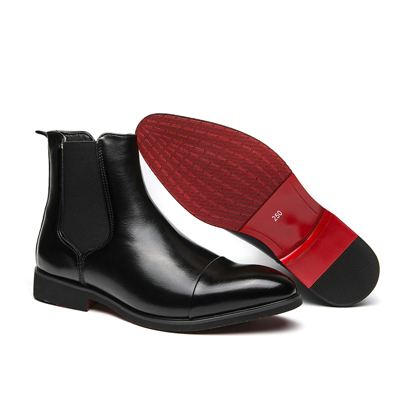 Chelsea Boots for Men Red Sole Pu Ankle Business Round Toe Slip-On Mens Boots Free Shipping Size 38-46 Men Shoes - Image 6