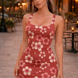 Women Square Neck Strap Bodycon Mini Dress Slim Fit Holiday Resort Party Casual…