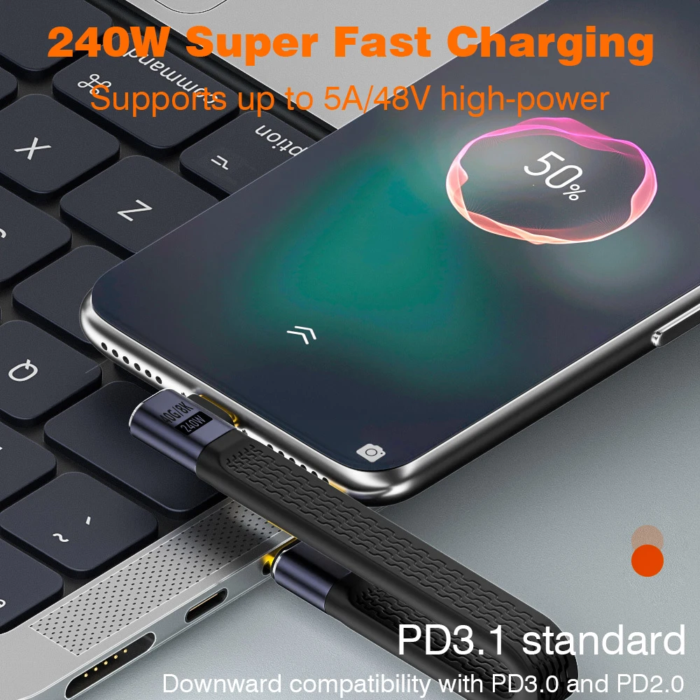 USB4 Elbow Short Cable 13.5cm Thunderbolt4 Type C Cable 40Gbps PD240W Charging… - Image 4