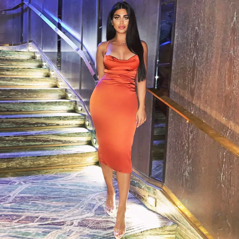 2024 Summer Women's Elegant Party Sexy Lace Up Nightclub Dress Satin Long Dress… - Image 19