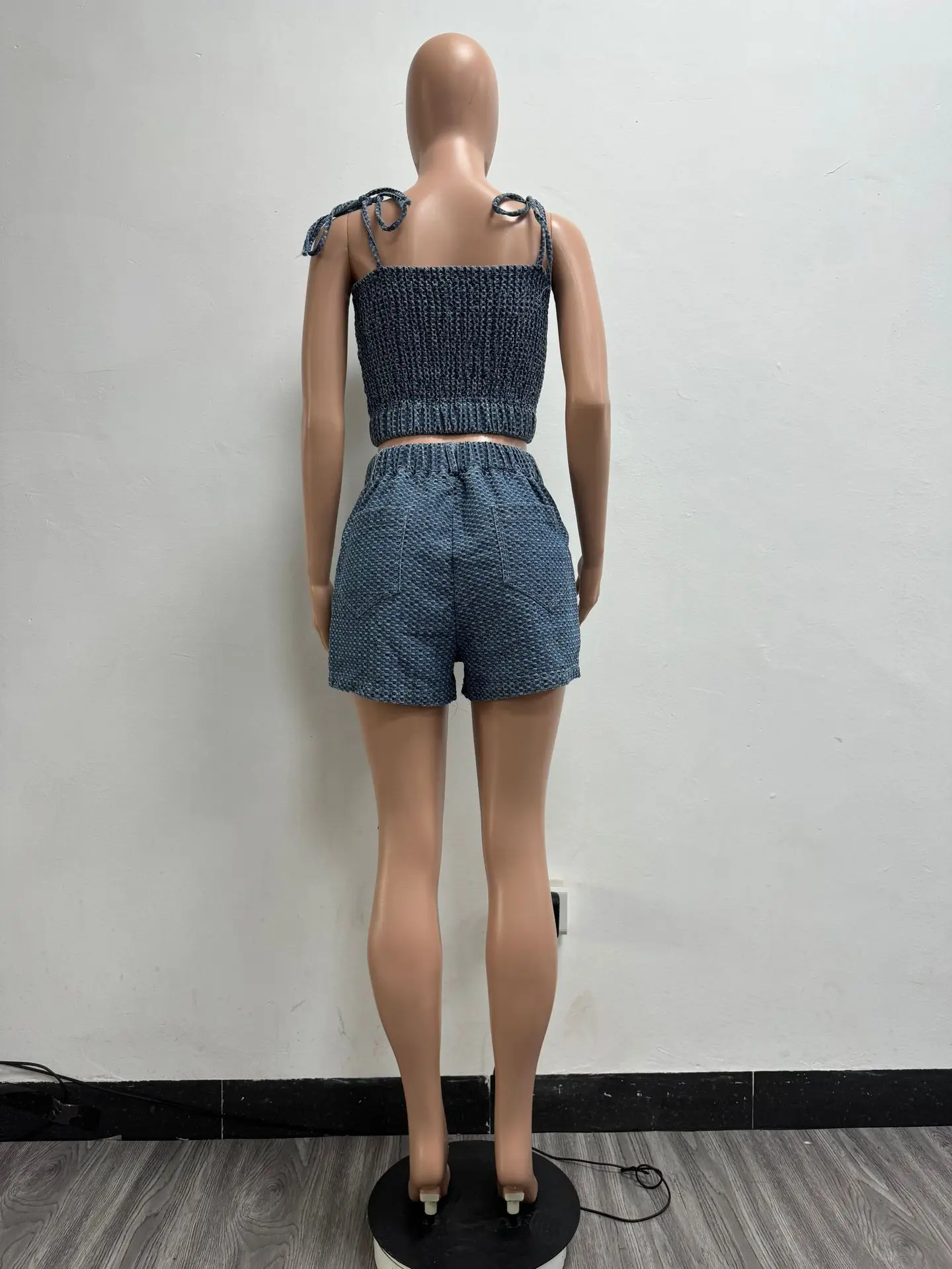 A Fashionable and Sexy Slim-fitting Denim Lace-up Two-piece Set. Women's Summer… - Image 4