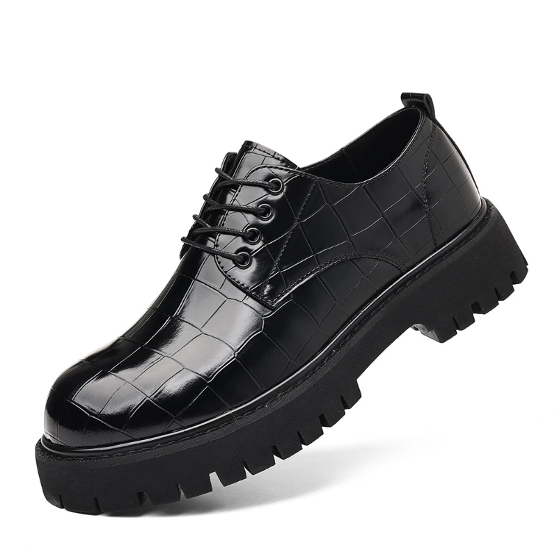 Men British Style Thick Bottom Elevator Leather Shoes Fashion Groom Wedding Dress Shoes For Suits Spring Autumn Casual Footwear - Image 5