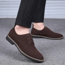 Mens Navy Blue Suede Leather Oxford Shoes Lace Up Low Heel Casual Business Formal Footwear For Office And Daily Wear Simple