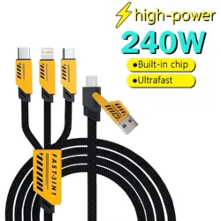 3 In 2 240W Fast Charging Cord For Micro USB Type C Charger Cable 1.2m Multi Usb…