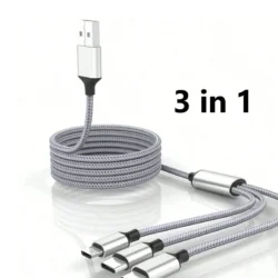 3-In-1 Braided Nylon Data Cable, 120cm/1.2m Long, Supports USB To Type-C, IP And…