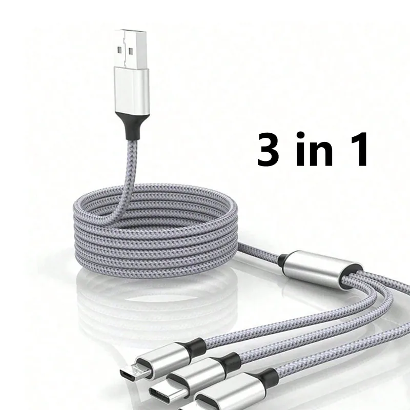 3-In-1 Braided Nylon Data Cable, 120cm/1.2m Long, Supports USB To Type-C, IP And…