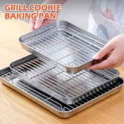 Stainless Steel Baking Pan Tray With Wire Rack Cake Baking BBQ Pan Tray Plate Oven…
