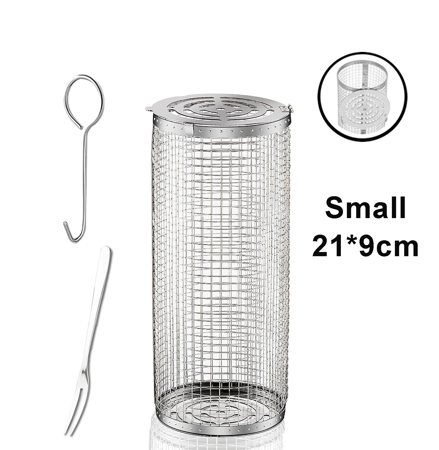 BBQ Basket Stainless Steel Rolling Grilling Basket Wire Mesh Cylinder Grill Basket Portable Round Outdoor Camping Barbecue Rack - Image 15