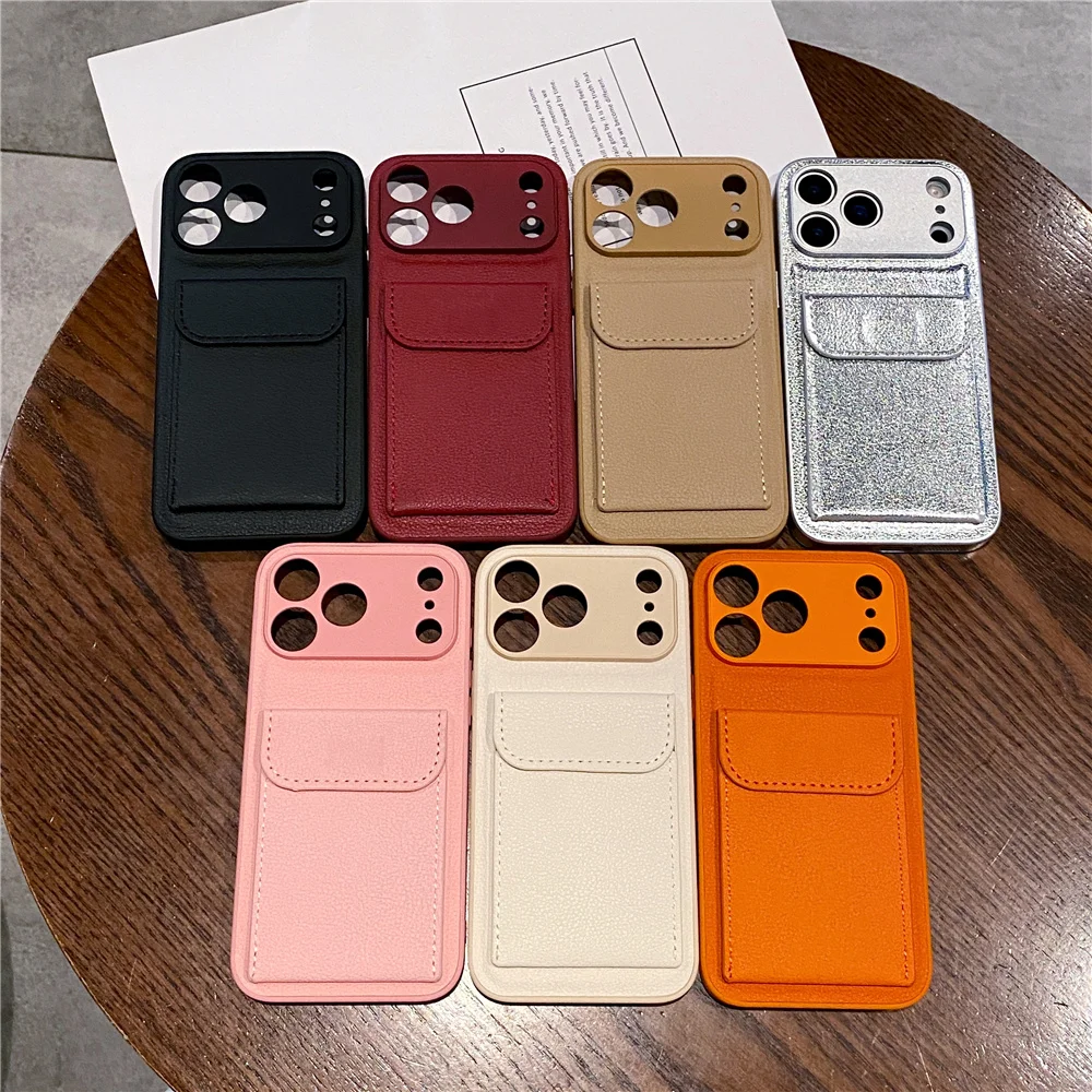 luxury Leather Card Holder Wallet Case For iPhone 11 12 13 mini 14 15 16 E 17 Pro Max 8 7 Plus X Camera Lens Protection Cover - Image 6