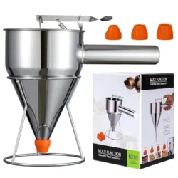 Pancake Batter Dispenser with 4 Nozzles Multi-Caliber Stainless Steel Funnel Cake…