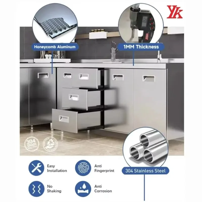 Outdoor Kitchen with Roof Cover Weather-Resistant BBQ Cabinet Set Stainless Steel Garden Kitchen Island with Grill Station - Image 16