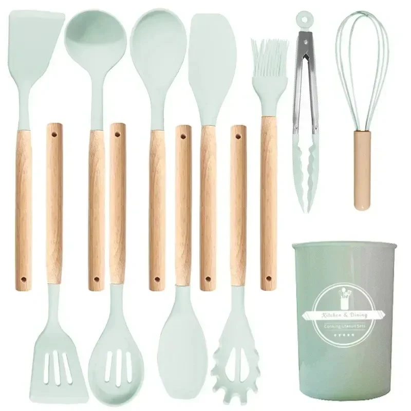 12Pcs Kitchen Utensil Set Silicone Spatula Set Wooden Handle Cooking Tools Kit… - Image 8