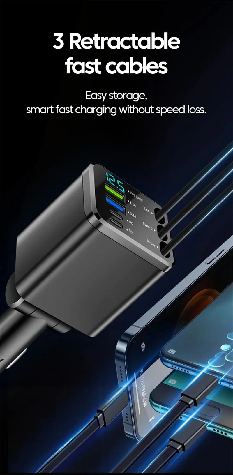 7 In 1 Quick Phone Charger 148W PD Type C Dual USB Phone Charger Digital Voltmeter… - Image 12