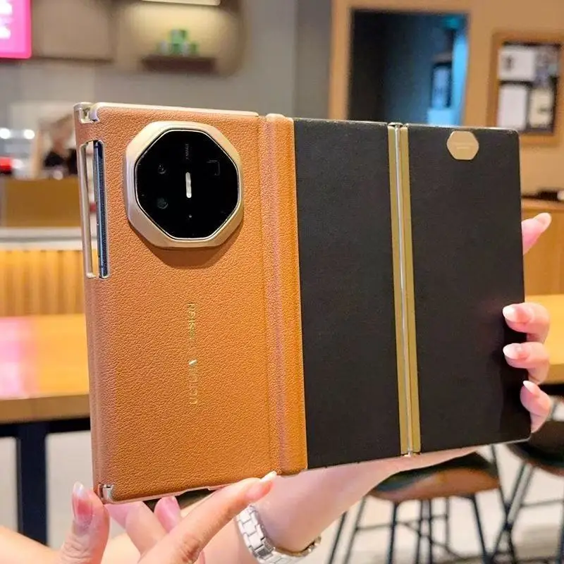 Luxury leather Suitable for Huawei Matext magnetic phone case with lychee pattern three Fold hard shellHuawei MateXTs phone case - Image 5