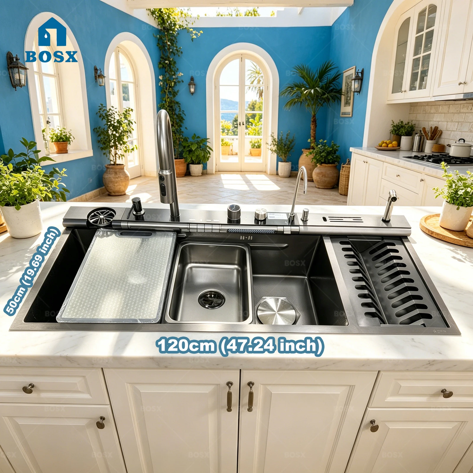 Multifunctional Sinks Stainless Steel Waterfall Kitchen Sink Includes 120 × 50…