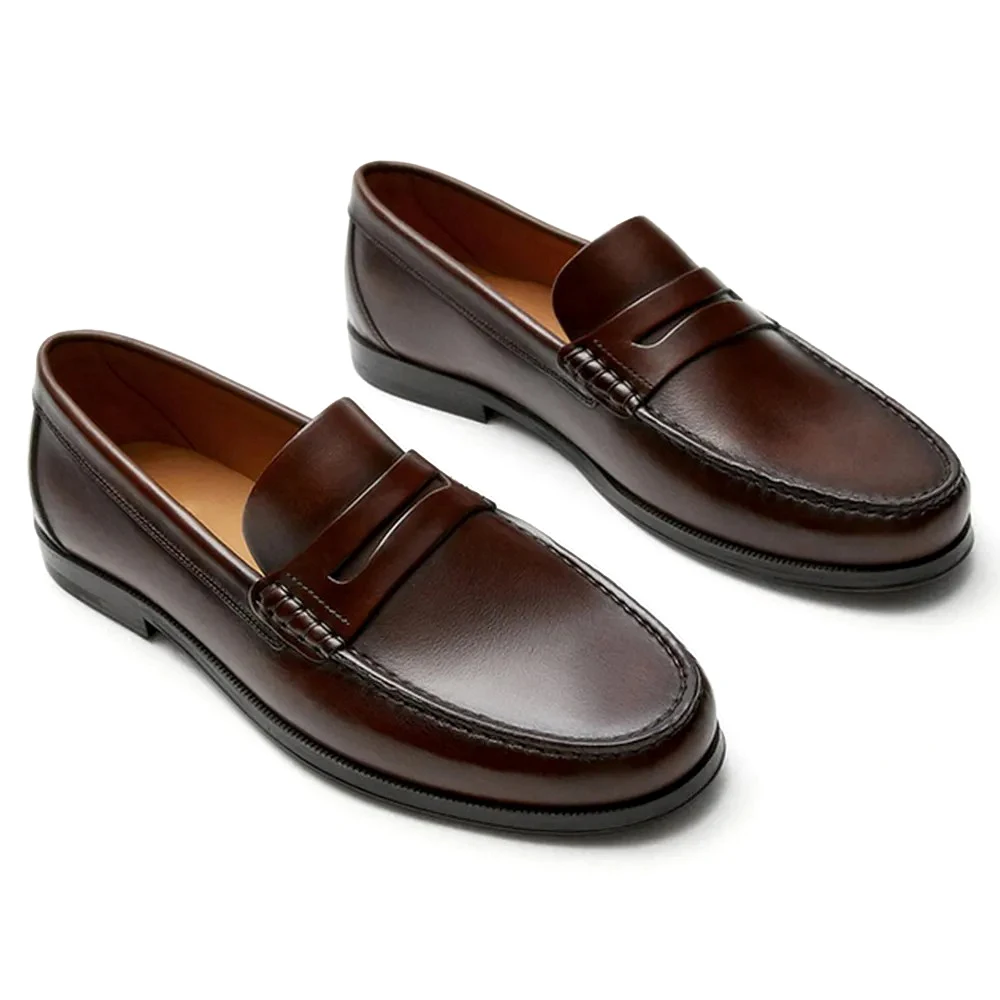 Vintage Calf Leather Loafers Breathable Slip on Moccasins Driving Designer Casual Cowhide Shoes for Men - Image 4