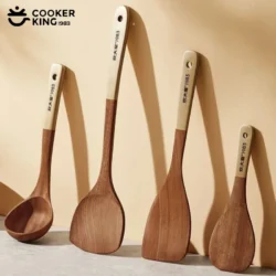 COOKER KING Ebony Wood Cooking Tools Set Non-stick Pan Spatula Soup Rice Spoon…