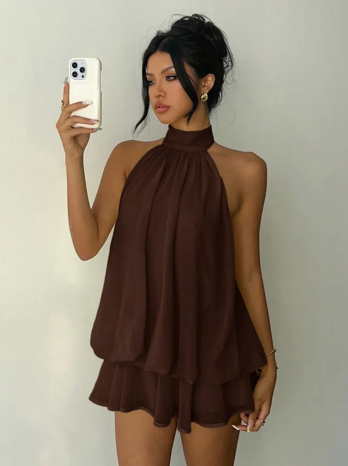 Women's Vacation Slim Fit Fashion Sexy Backless Halter Tie Waist Versatile Solid… - Image 6