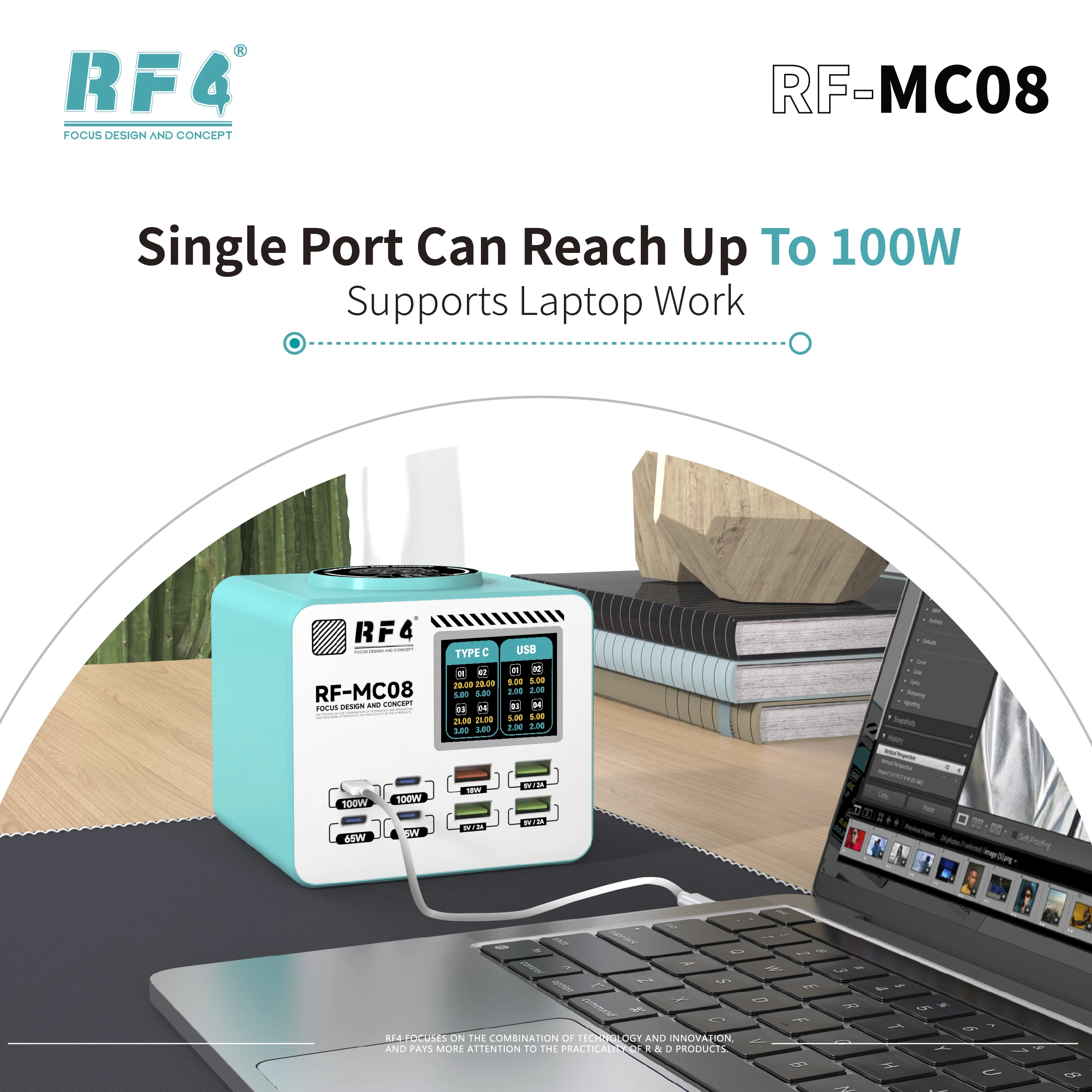 RF4 RF-MC08 Smart Multi-Port Charger Single Port Up To 100W Supports Laptop… - Image 7