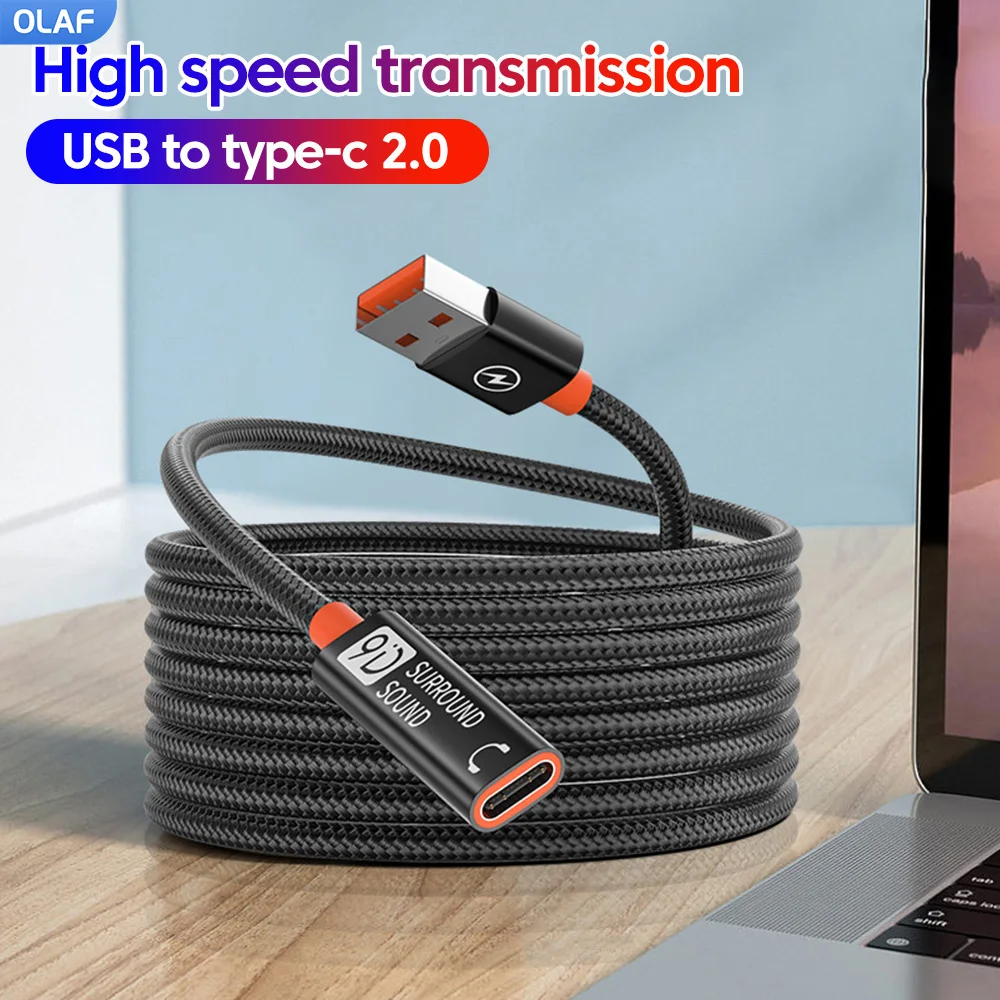 USB To Type C 2.0 Extension Cable Fast Charging Data Transfer USB C Headphone USB…