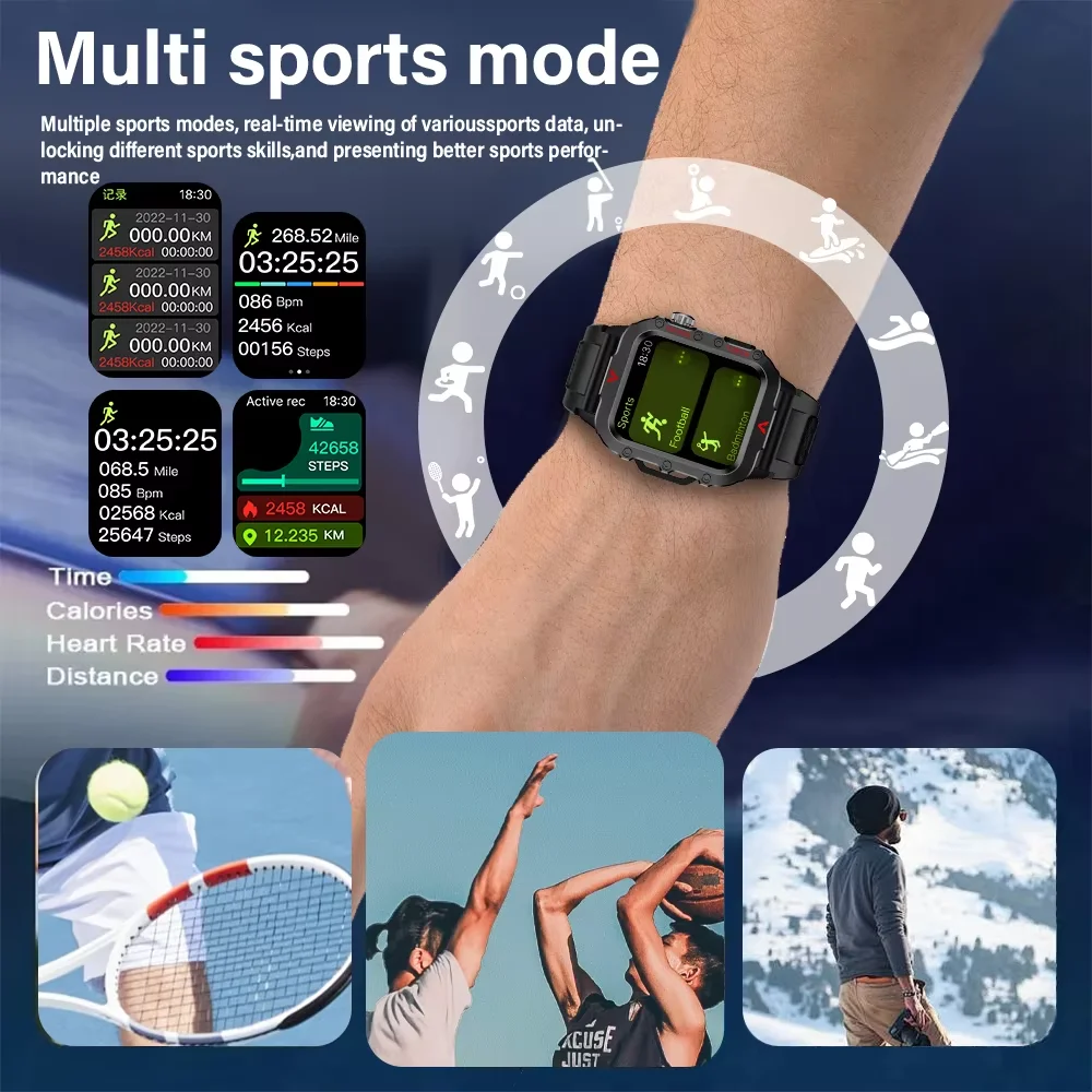LAXASFIT New Men's Smart Watch LED Flashlight Outdoor Sports Smart Watch Wristwatch Health Monitoring Smart Watch - Image 2
