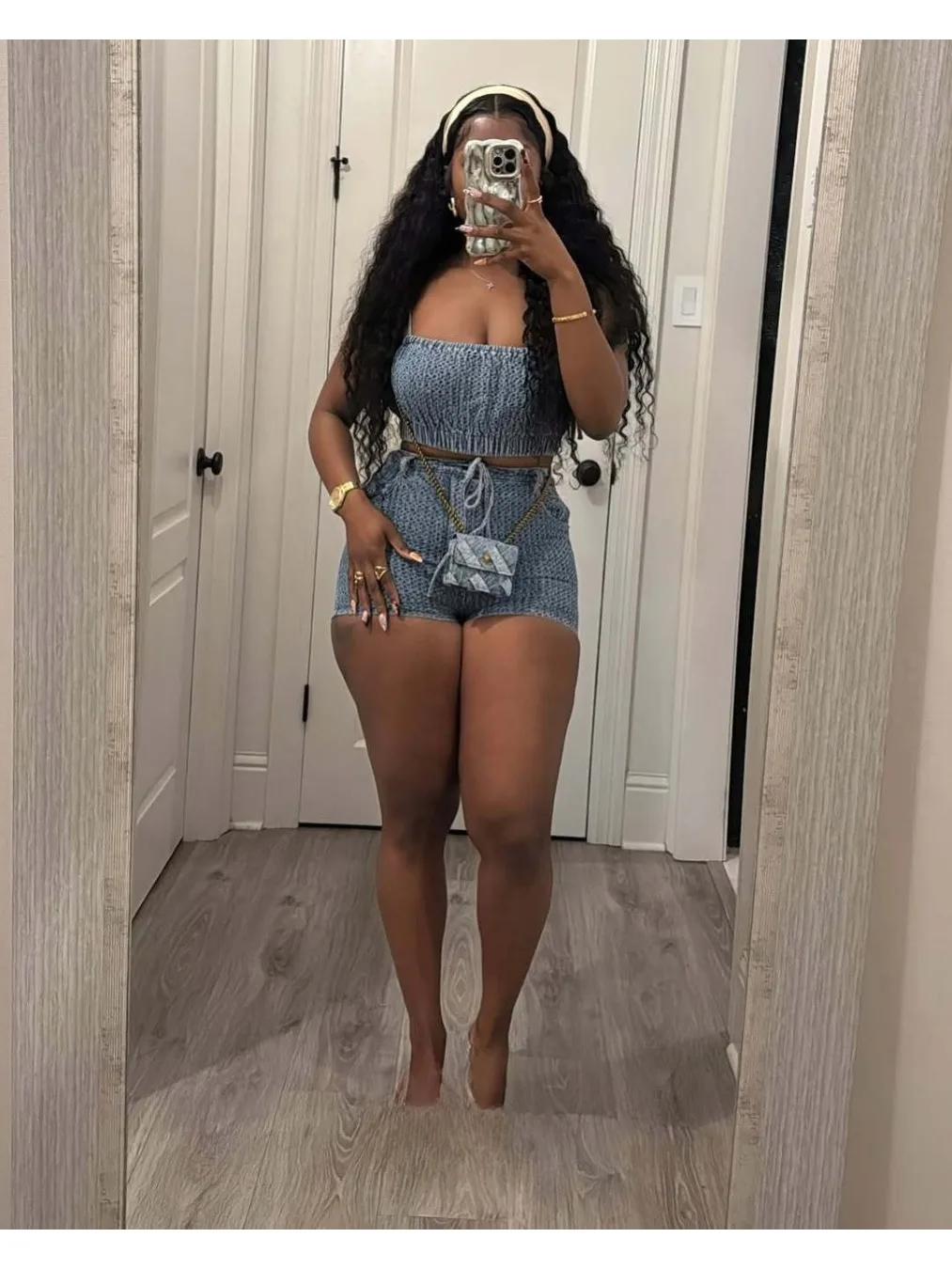 A Fashionable and Sexy Slim-fitting Denim Lace-up Two-piece Set. Women's Summer… - Image 8