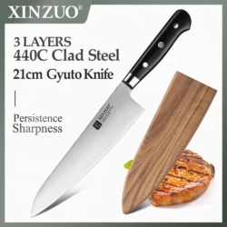 XINZUO 210mm Chef Knife 3 Layer 440C Core Clad Steel Kitchen Knives Stainless…