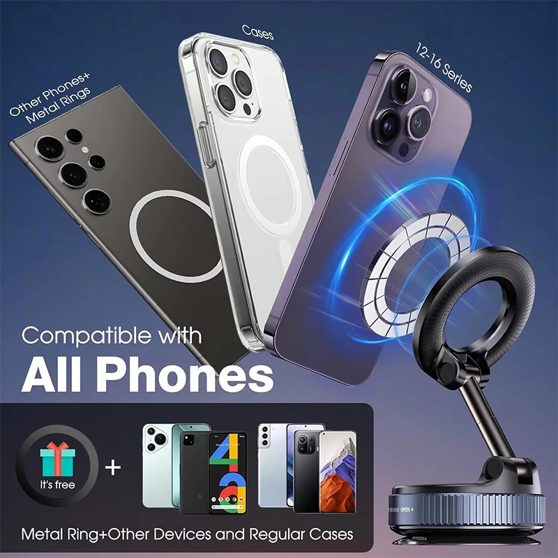 Strong Magnetic Car Phone Holder Foldable Magsafe Design 360° Adjustable Vacuum… - Image 5