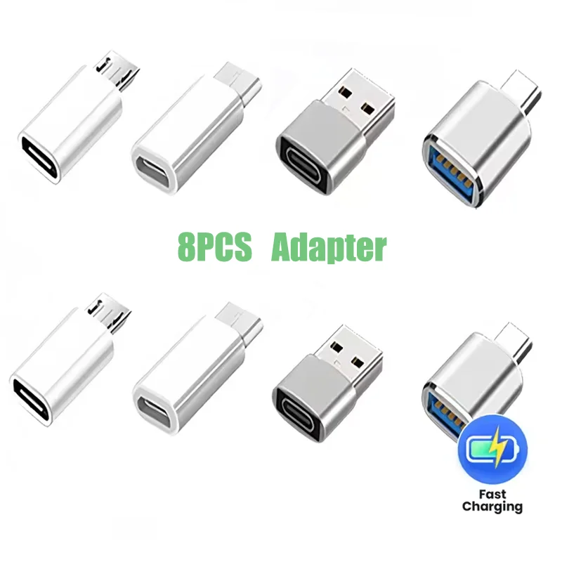 8pcs Set of USB-C to USB Adapters, Micro USB to Type-C, Type-C Male to USB Female…