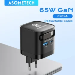 65W GaN USB Charger with Type C Retractable Cable 3 Port QC4.0 PD3.0 PPS Fast…