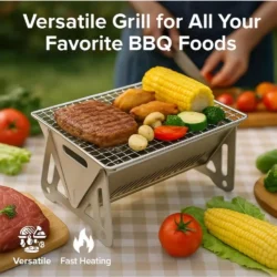 Foldable Card Camping Stove Portable Stainless Steel Outdoor BBQ Grill Quick…