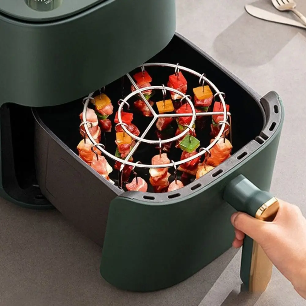 Stainless Steel Air Fryer Grill Round with Grilled Skewers Hanging Skewers Rack… - Image 13
