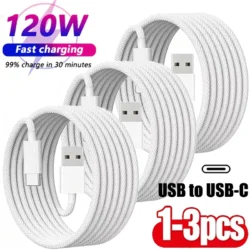 120W USB C Phone Cable For iPhone 16 15 17 Pro Max 17 Air Fast Charging Type-C…