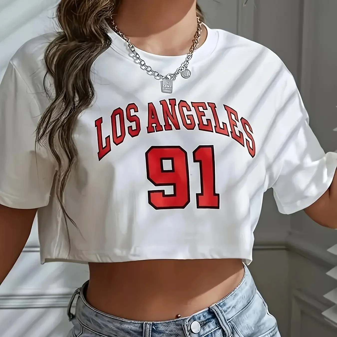 T Shirt Los Angeles Number 91 Brooklyn Graphic Round Neck Sports Crop T-shirt… - Image 7