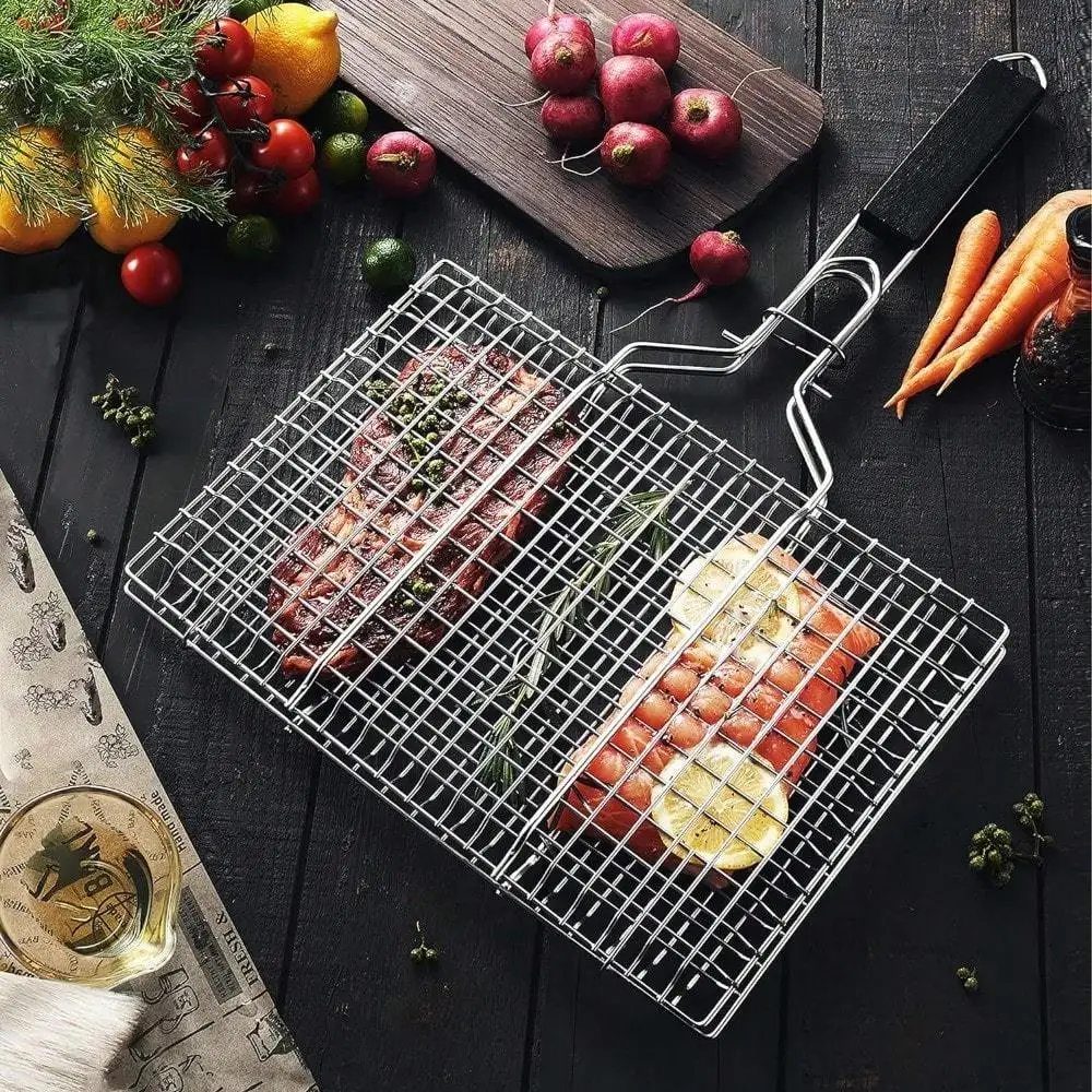 1pc Folding Outdoor Camping Stainless Steel BBQ Rack With Removable Handle… - Image 2