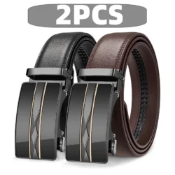 High Quality Genuine Leather Men’s Belt, Adjustable Ratchet Automatic Buckle, Black/Brown Cuttable Business Casual Belt