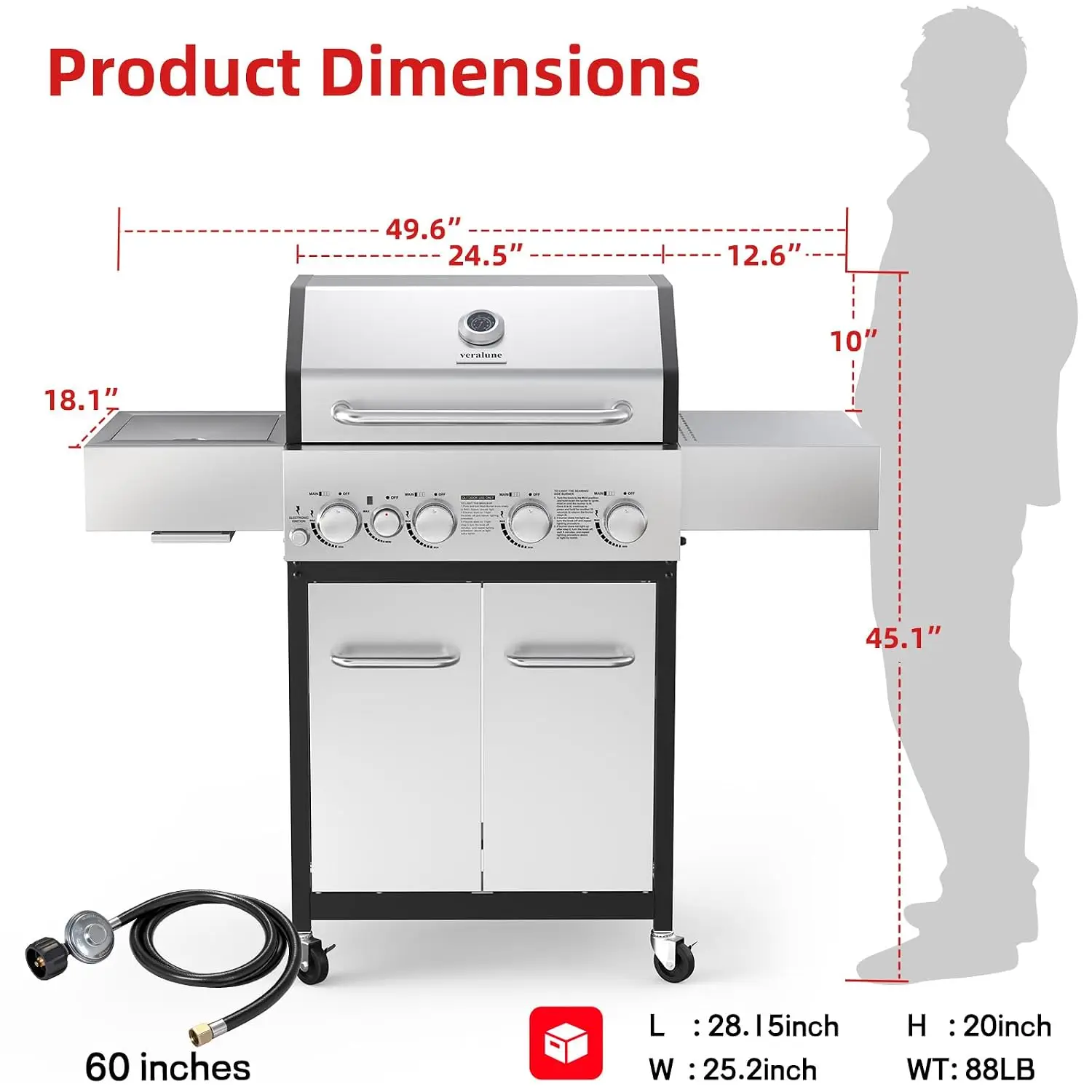 4 Burner Gas Grill with Infrared Side Burner, Side Shelves, Wheels, Custom - Image 2