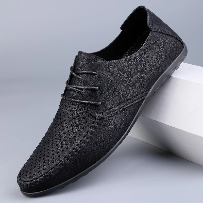 Summer Hollow Out Leather Shoes Men Luxury Italian Men Casual Handmade Moccasins Designer Breathable Boat Shoes Zapatos Hombre - Image 8