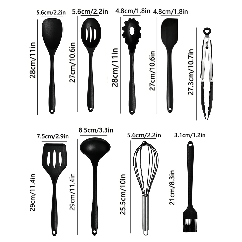 10 Pcs/Set Silicone Kitchen Utensils Set Non-Stick Silicone Tong Spoon Spatula… - Image 3